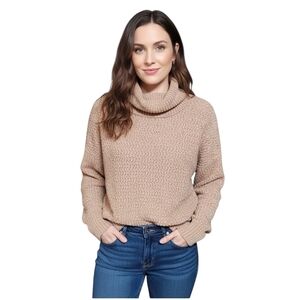 Poof Apparel Beige Chenille Cowl Neck Sweater Size Small